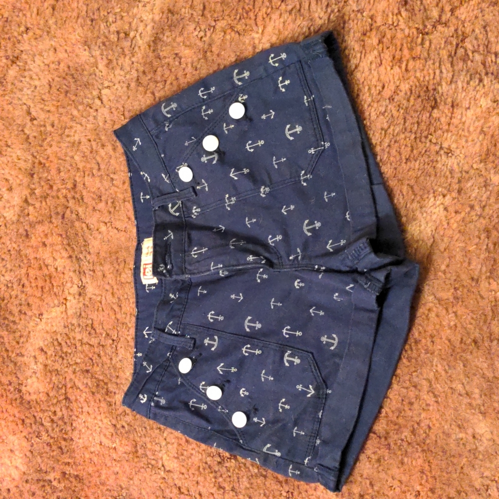 Navy blue anchor shorts, size 5